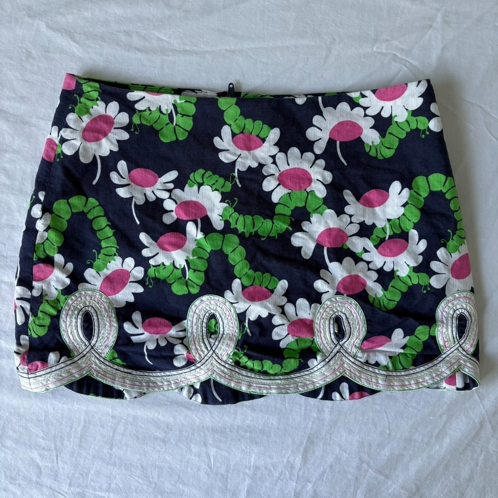 Lilly Pulitzer Navy Pink Yum Yum Caterpillar Daisy Mini Micro Skirt Size 00